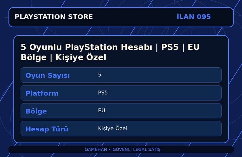 5 Oyunlu PlayStation Hesabı | PS5 | EU Bölge | Kişiye Özel