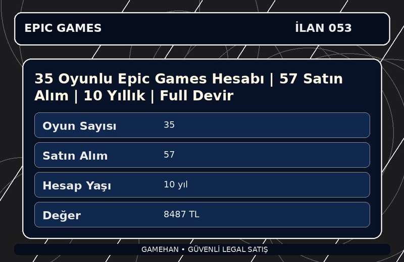 35 Oyunlu Epic Games Hesabı | 57 Satın Alım | 10 Yıllık | Full Devir