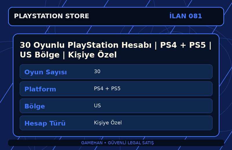 30 Oyunlu PlayStation Hesabı | PS4 + PS5 | US Bölge | Kişiye Özel