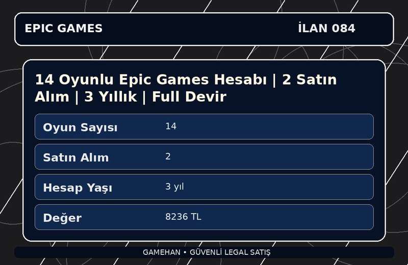 14 Oyunlu Epic Games Hesabı | 2 Satın Alım | 3 Yıllık | Full Devir