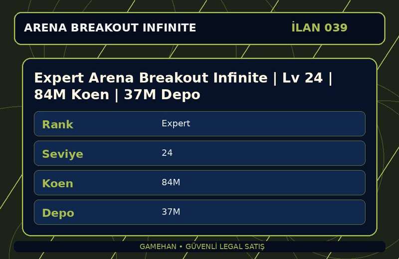 Expert Arena Breakout Infinite | Lv 24 | 84M Koen | 37M Depo