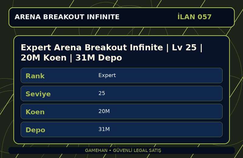 Expert Arena Breakout Infinite | Lv 25 | 20M Koen | 31M Depo