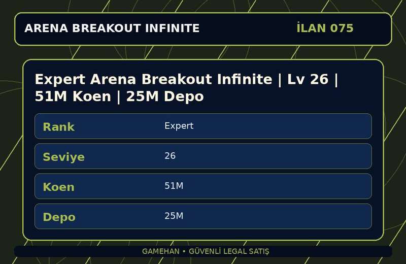Expert Arena Breakout Infinite | Lv 26 | 51M Koen | 25M Depo