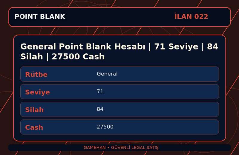 General Point Blank Hesabı | 71 Seviye | 84 Silah | 27500 Cash