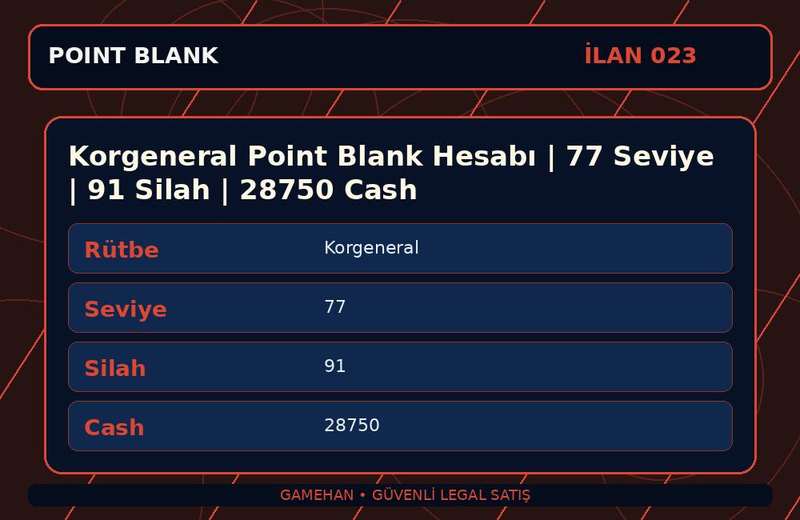 Korgeneral Point Blank Hesabı | 77 Seviye | 91 Silah | 28750 Cash