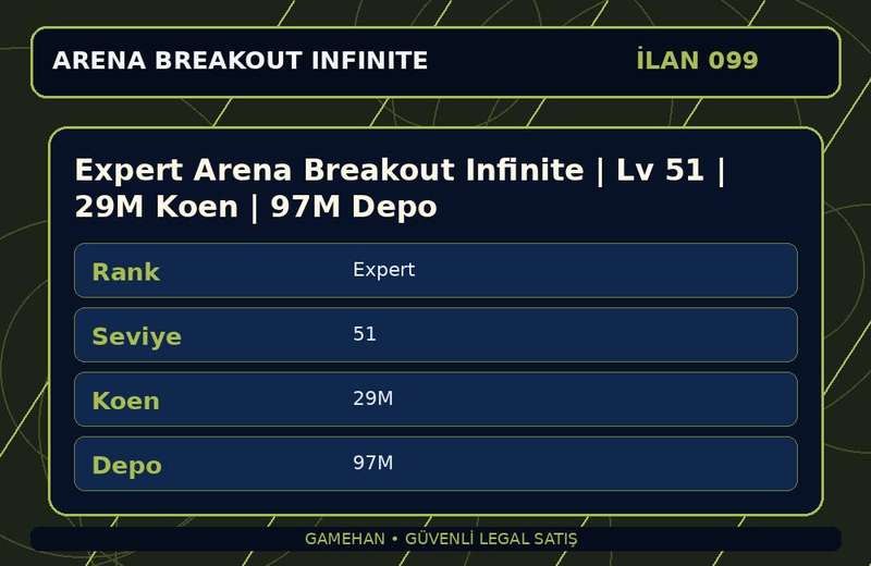 Expert Arena Breakout Infinite | Lv 51 | 29M Koen | 97M Depo
