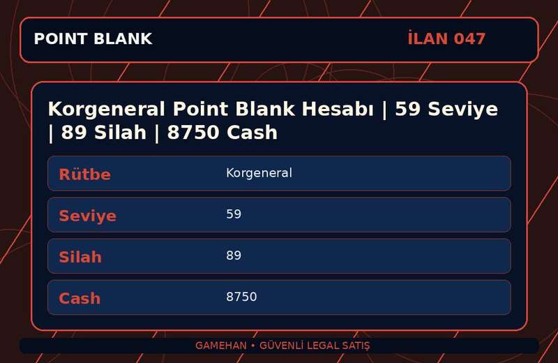 Korgeneral Point Blank Hesabı | 59 Seviye | 89 Silah | 8750 Cash