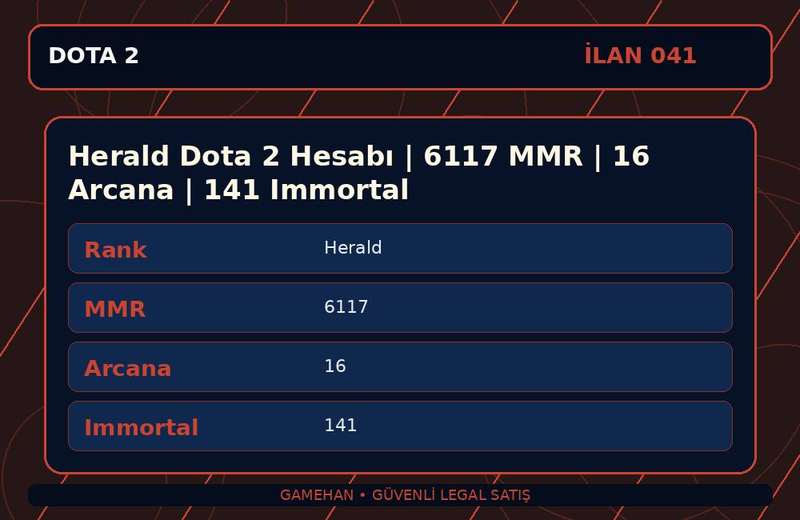 Herald Dota 2 Hesabı | 6117 MMR | 16 Arcana | 141 Immortal