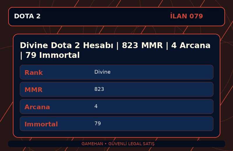 Divine Dota 2 Hesabı | 823 MMR | 4 Arcana | 79 Immortal