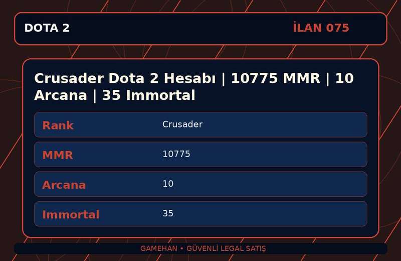 Crusader Dota 2 Hesabı | 10775 MMR | 10 Arcana | 35 Immortal