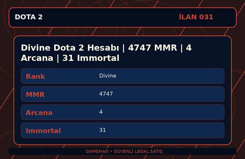 Divine Dota 2 Hesabı | 4747 MMR | 4 Arcana | 31 Immortal