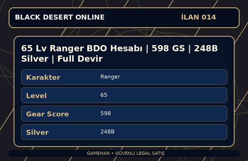65 Lv Ranger BDO Hesabı | 598 GS | 248B Silver | Full Devir