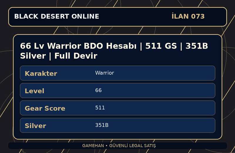 66 Lv Warrior BDO Hesabı | 511 GS | 351B Silver | Full Devir