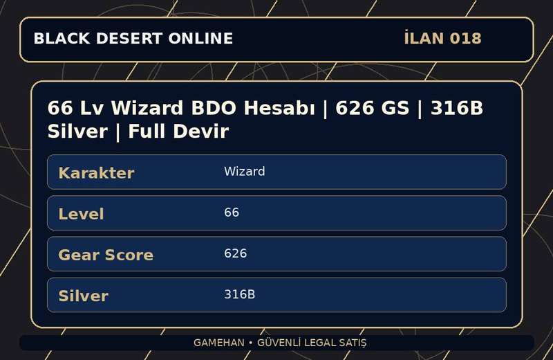 66 Lv Wizard BDO Hesabı | 626 GS | 316B Silver | Full Devir