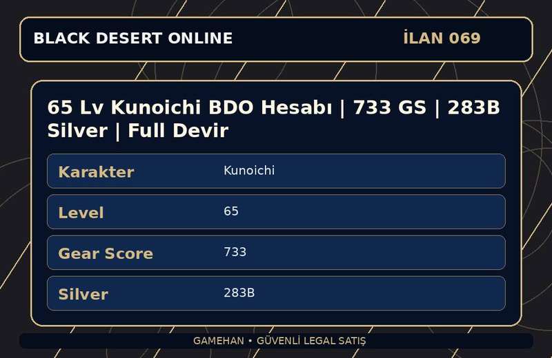 65 Lv Kunoichi BDO Hesabı | 733 GS | 283B Silver | Full Devir