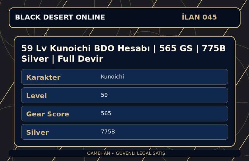59 Lv Kunoichi BDO Hesabı | 565 GS | 775B Silver | Full Devir