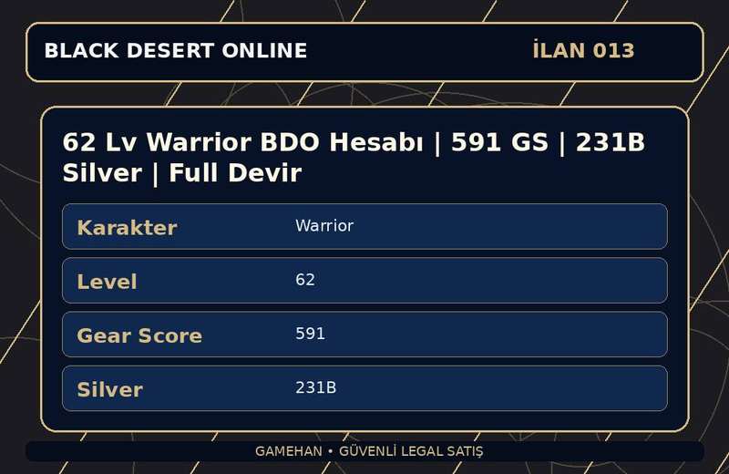 62 Lv Warrior BDO Hesabı | 591 GS | 231B Silver | Full Devir