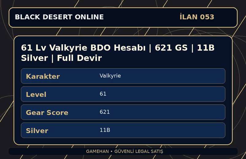 61 Lv Valkyrie BDO Hesabı | 621 GS | 11B Silver | Full Devir