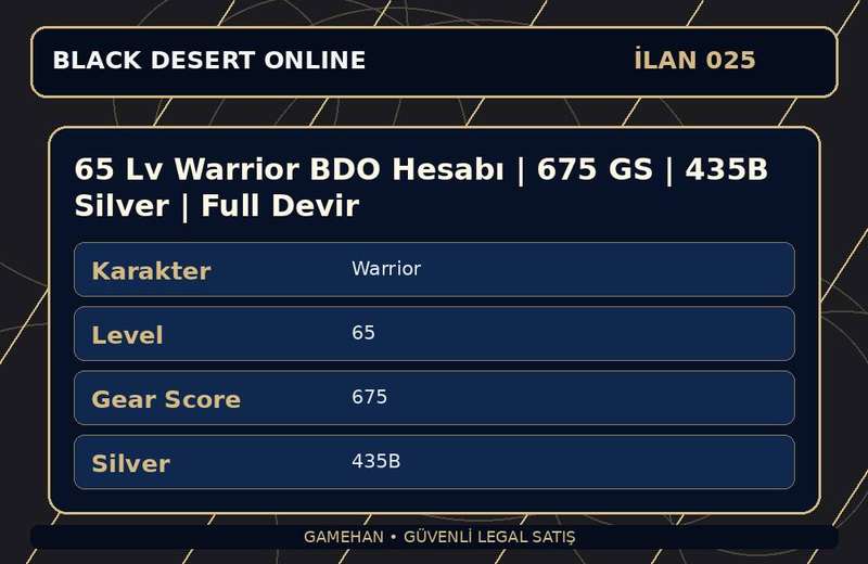 65 Lv Warrior BDO Hesabı | 675 GS | 435B Silver | Full Devir