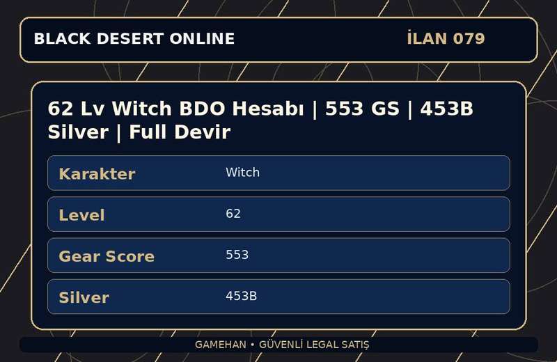 62 Lv Witch BDO Hesabı | 553 GS | 453B Silver | Full Devir