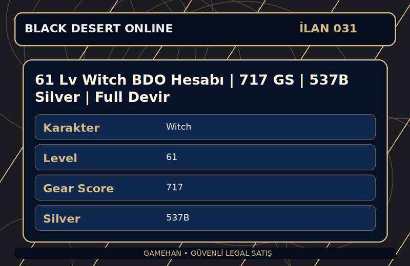 61 Lv Witch BDO Hesabı | 717 GS | 537B Silver | Full Devir