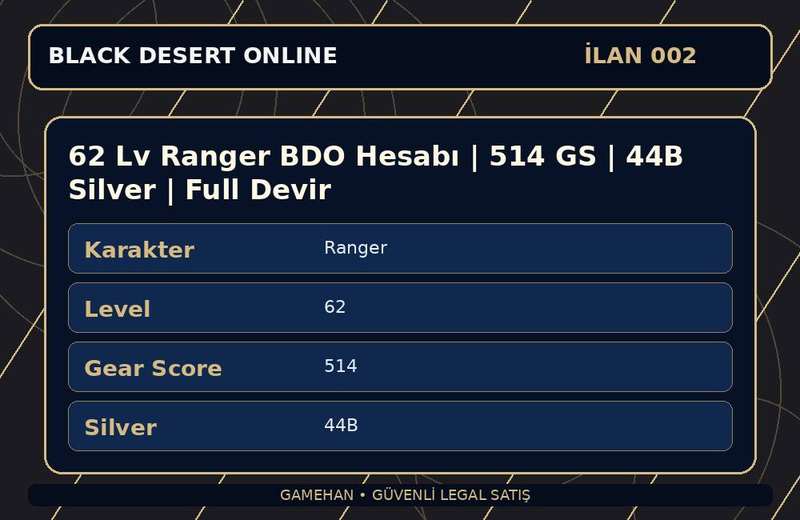 62 Lv Ranger BDO Hesabı | 514 GS | 44B Silver | Full Devir