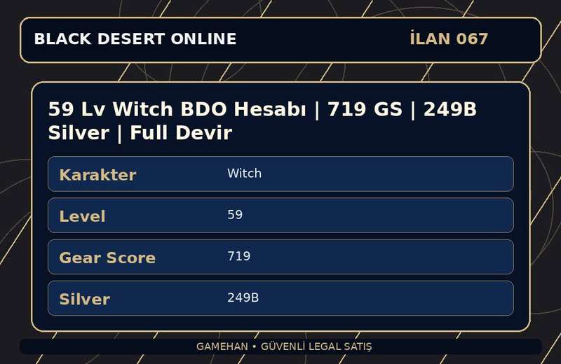 59 Lv Witch BDO Hesabı | 719 GS | 249B Silver | Full Devir