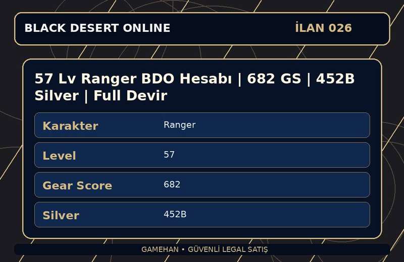 57 Lv Ranger BDO Hesabı | 682 GS | 452B Silver | Full Devir
