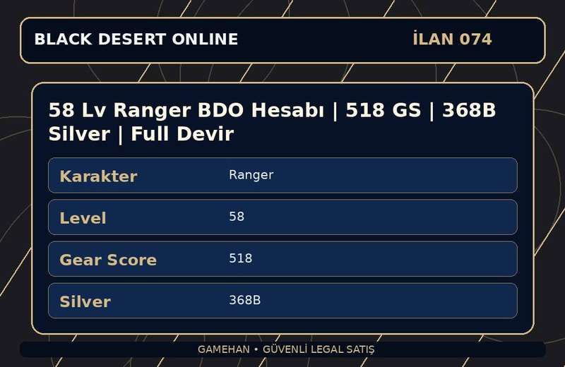 58 Lv Ranger BDO Hesabı | 518 GS | 368B Silver | Full Devir