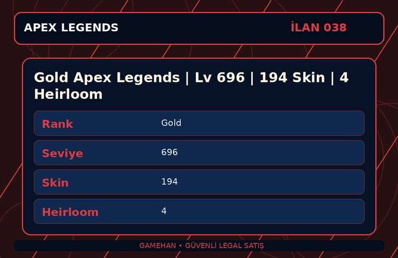 Gold Apex Legends | Lv 696 | 194 Skin | 4 Heirloom