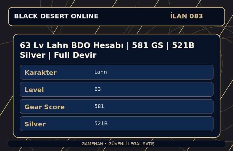 63 Lv Lahn BDO Hesabı | 581 GS | 521B Silver | Full Devir