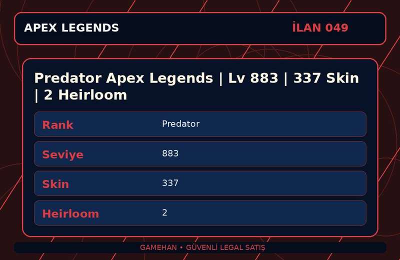 Predator Apex Legends | Lv 883 | 337 Skin | 2 Heirloom
