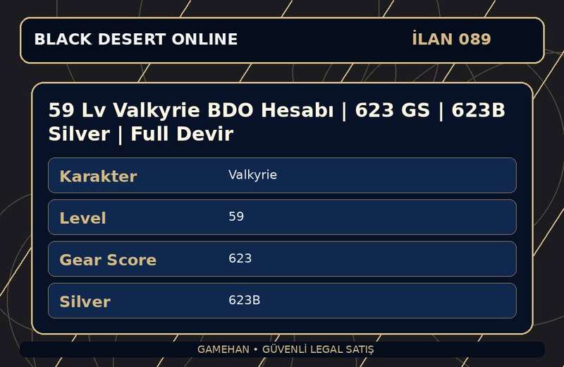 59 Lv Valkyrie BDO Hesabı | 623 GS | 623B Silver | Full Devir