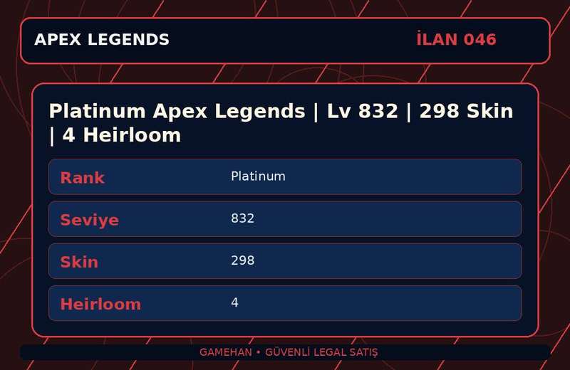 Platinum Apex Legends | Lv 832 | 298 Skin | 4 Heirloom