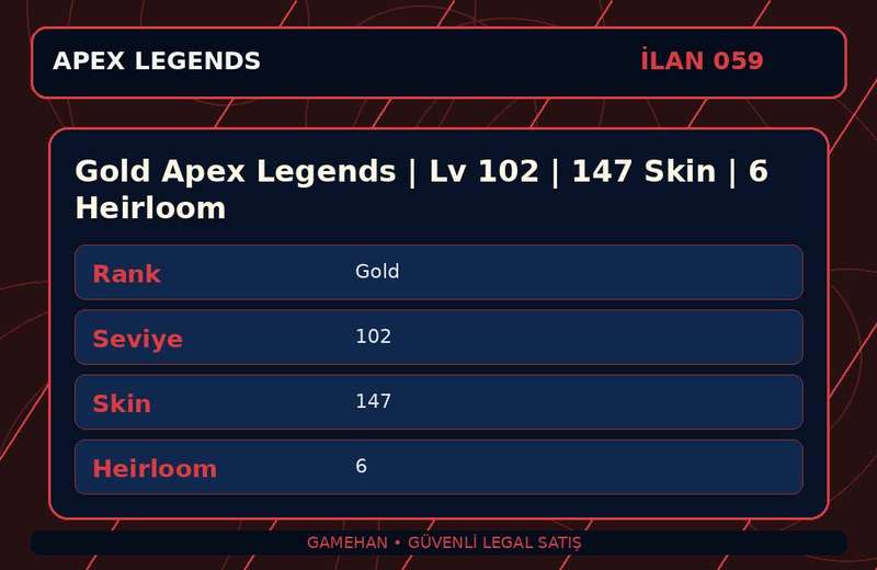 Gold Apex Legends | Lv 102 | 147 Skin | 6 Heirloom