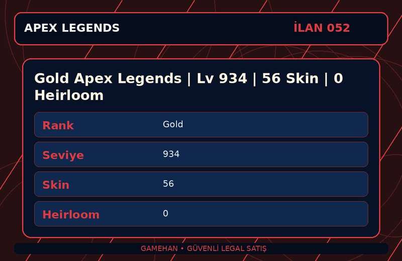 Gold Apex Legends | Lv 934 | 56 Skin | 0 Heirloom