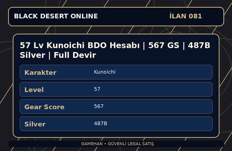 57 Lv Kunoichi BDO Hesabı | 567 GS | 487B Silver | Full Devir