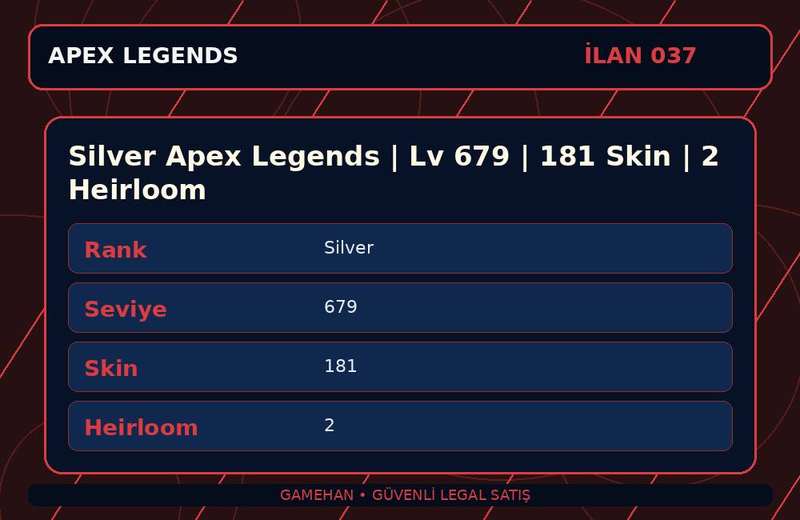 Silver Apex Legends | Lv 679 | 181 Skin | 2 Heirloom