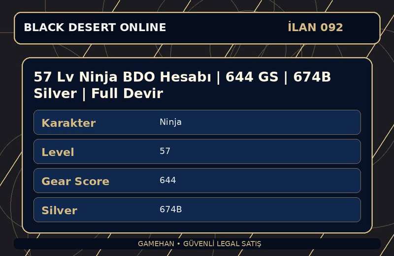 57 Lv Ninja BDO Hesabı | 644 GS | 674B Silver | Full Devir