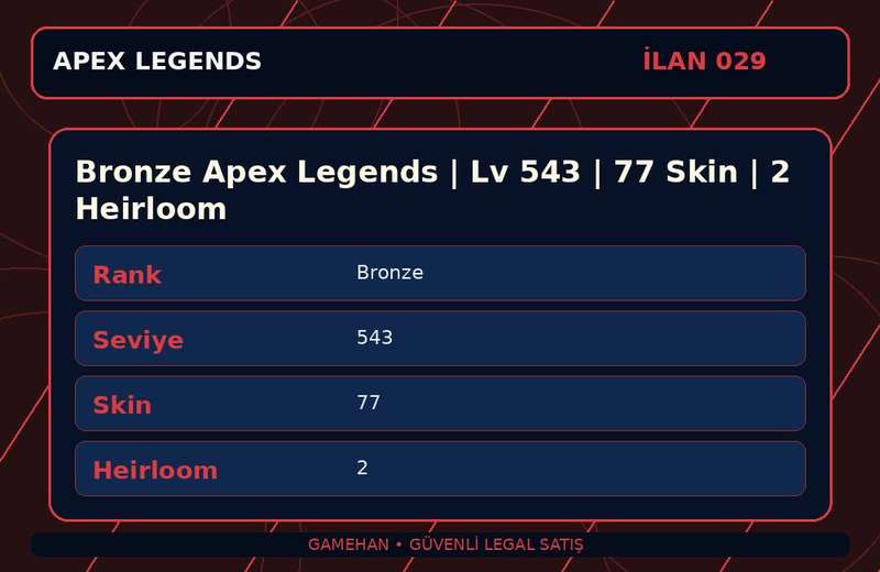 Bronze Apex Legends | Lv 543 | 77 Skin | 2 Heirloom