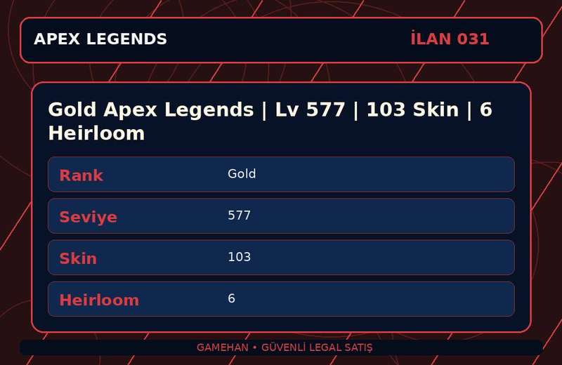 Gold Apex Legends | Lv 577 | 103 Skin | 6 Heirloom