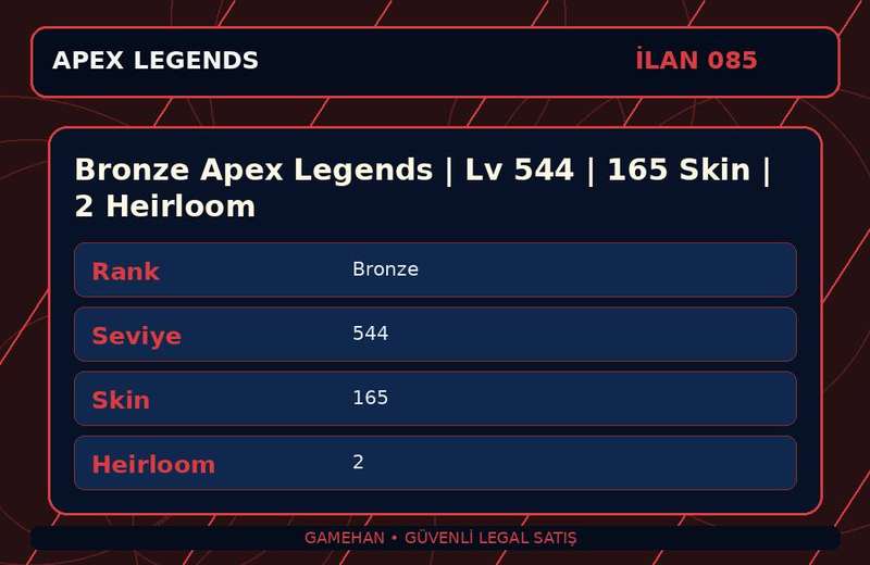 Bronze Apex Legends | Lv 544 | 165 Skin | 2 Heirloom