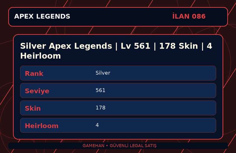 Silver Apex Legends | Lv 561 | 178 Skin | 4 Heirloom
