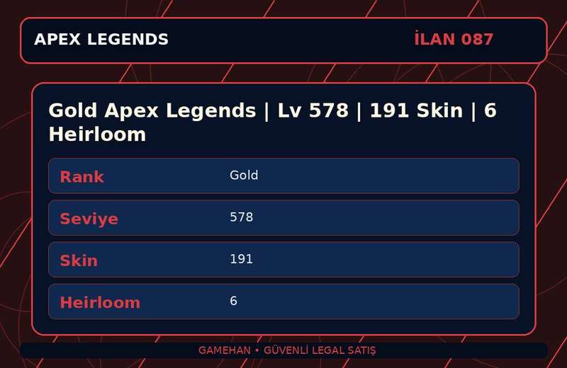 Gold Apex Legends | Lv 578 | 191 Skin | 6 Heirloom
