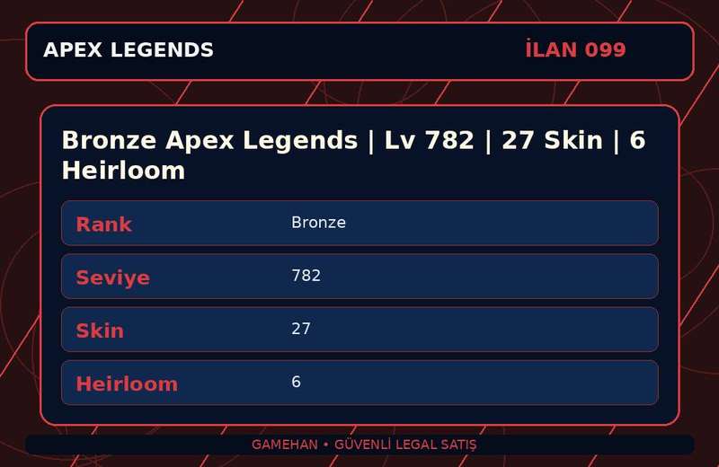 Bronze Apex Legends | Lv 782 | 27 Skin | 6 Heirloom