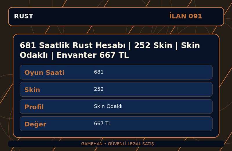 681 Saatlik Rust Hesabı | 252 Skin | Skin Odaklı | Envanter 667 TL