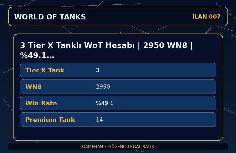 3 Tier X Tanklı WoT Hesabı | 2950 WN8 | %49.1 Win Rate | ASIA