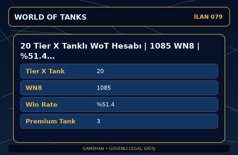 20 Tier X Tanklı WoT Hesabı | 1085 WN8 | %51.4 Win Rate | NA