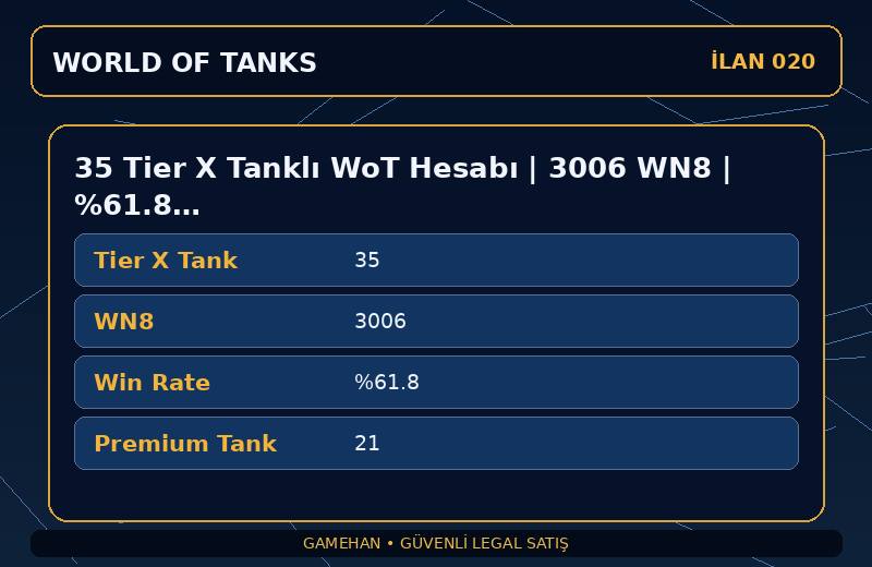 35 Tier X Tanklı WoT Hesabı | 3006 WN8 | %61.8 Win Rate | ASIA