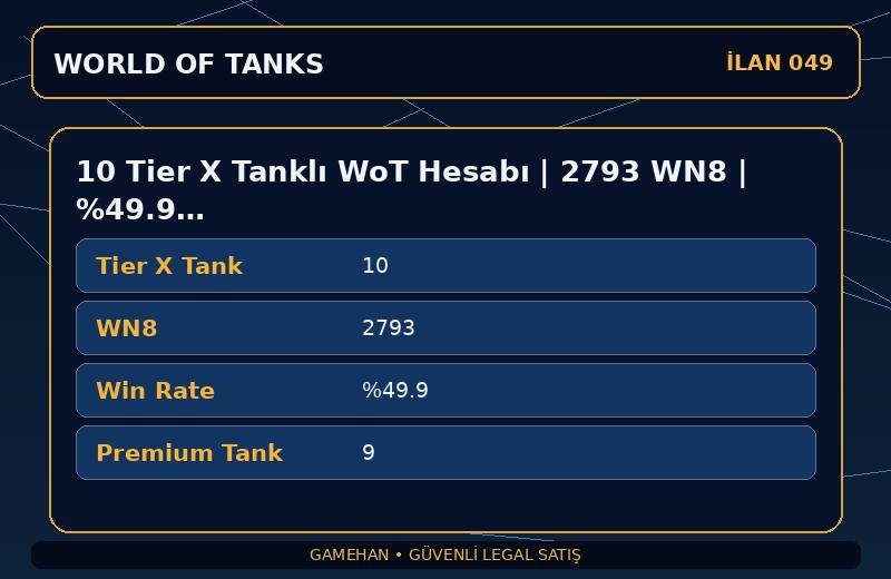 10 Tier X Tanklı WoT Hesabı | 2793 WN8 | %49.9 Win Rate | NA